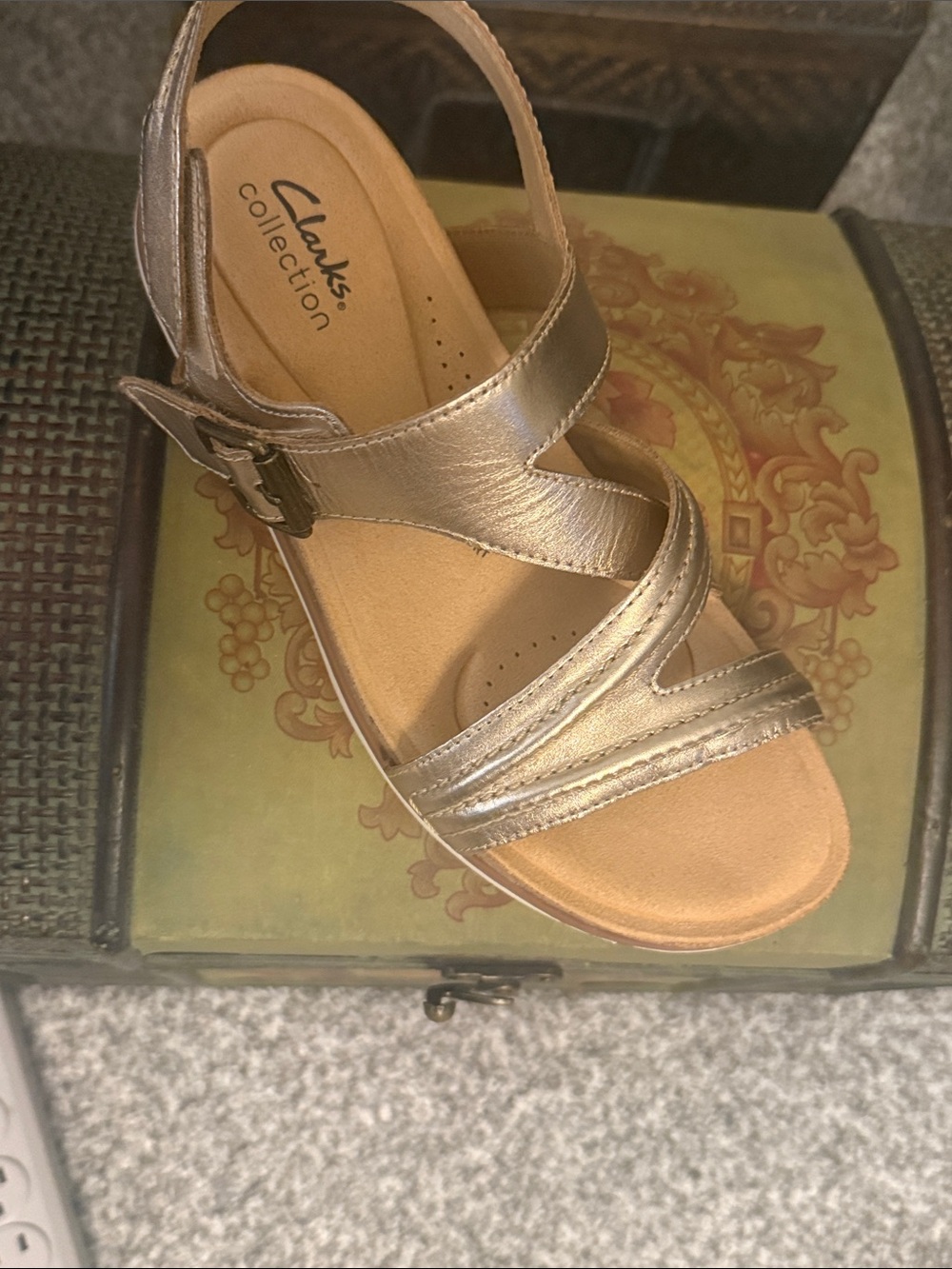 Clarks Metallic Gold Leather Strappy Sandal